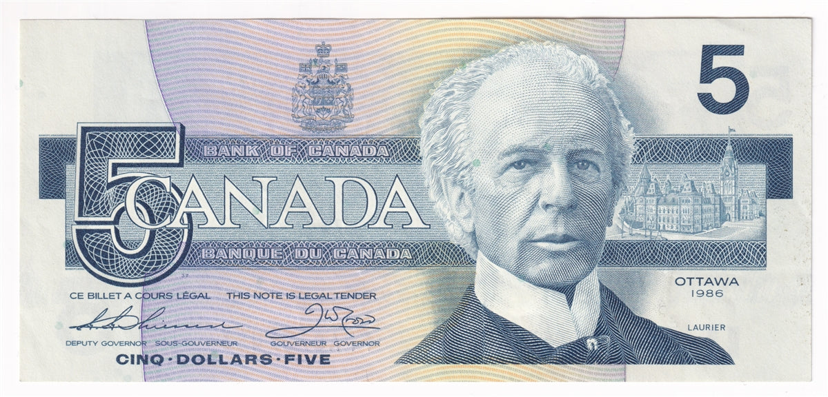 BC-56b 1986 Canada $5 Thiessen-Crow, FPA, Almost Uncirculated (AU50)