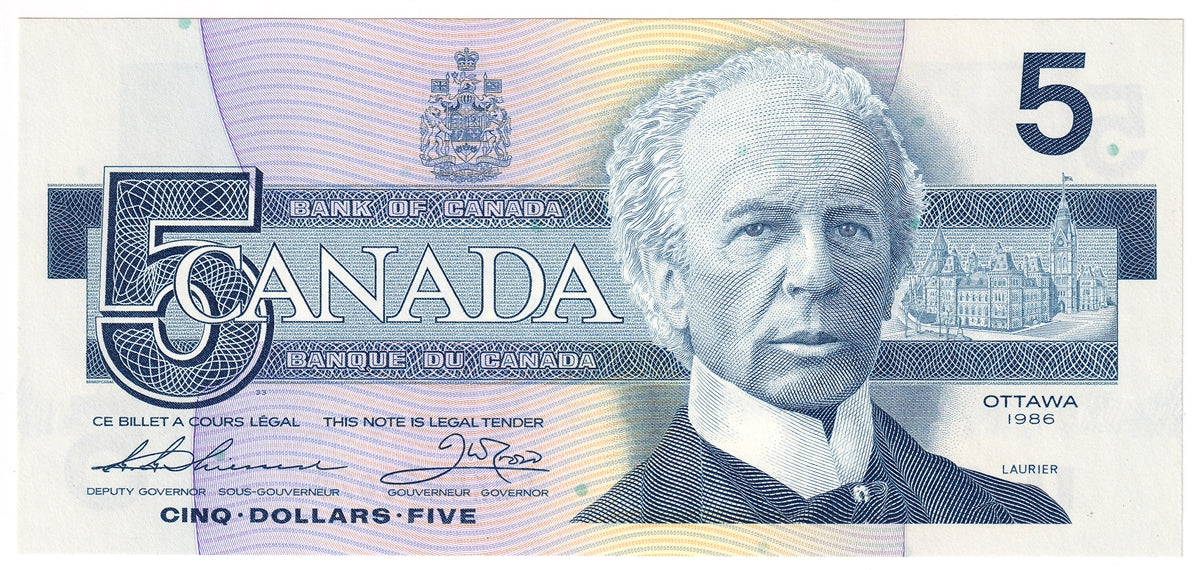 BC-56b 1986 Canada $5 Thiessen-Crow, GNK, CUNC