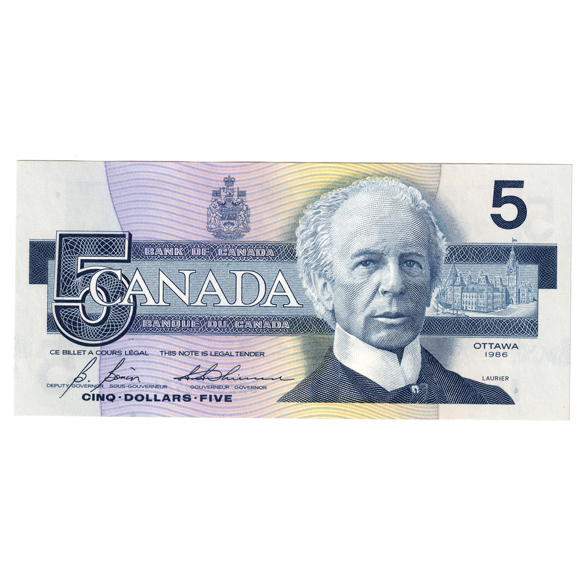 BC-56c 1986 Canada $5 Bonin-Thiessen, GNZ, Uncirculated (MS60)