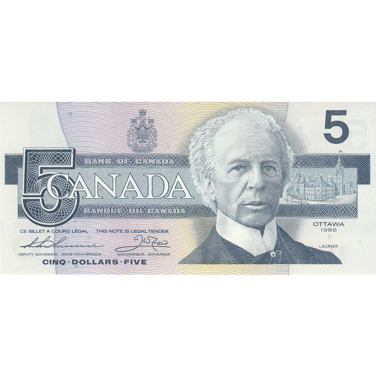 BC-56b 1986 Canada $5 Thiessen-Crow, GNK, AU-UNC