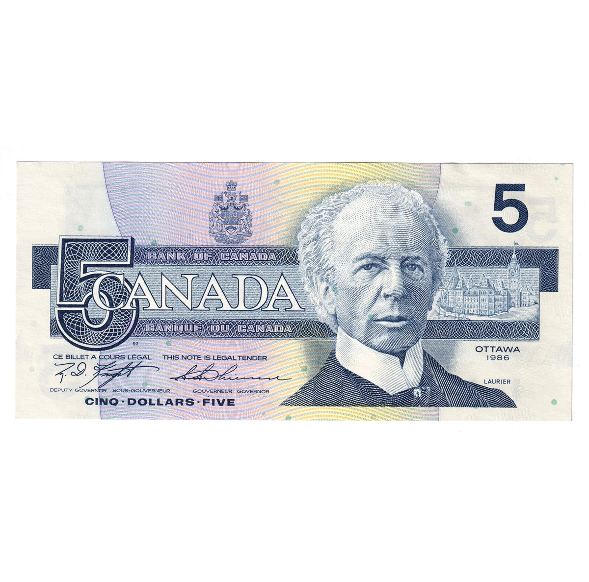 BC-56d 1986 Canada $5 Knight-Thiessen, ANJ, AU-UNC (AU55)