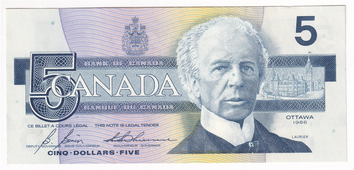 BC-56c 1986 Canada $5 Bonin-Thiessen, GOB, AU