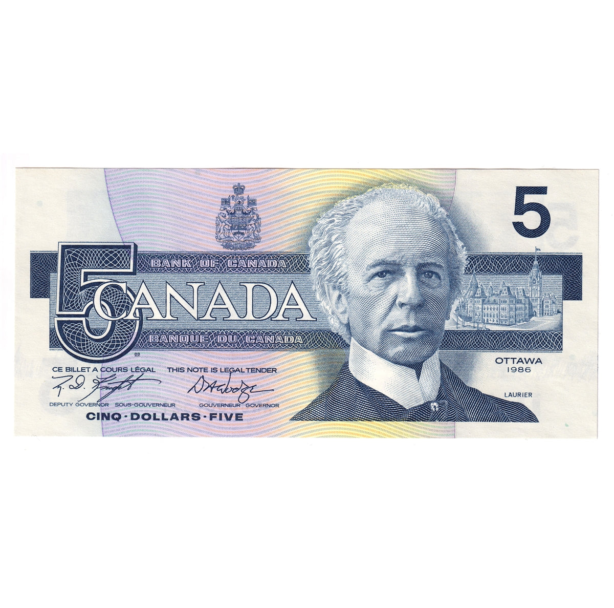 BC-56e-i 1986 Canada $5 Knight-Dodge, ANU, Circulation Issue, Choice Uncirculated (CUNC63)