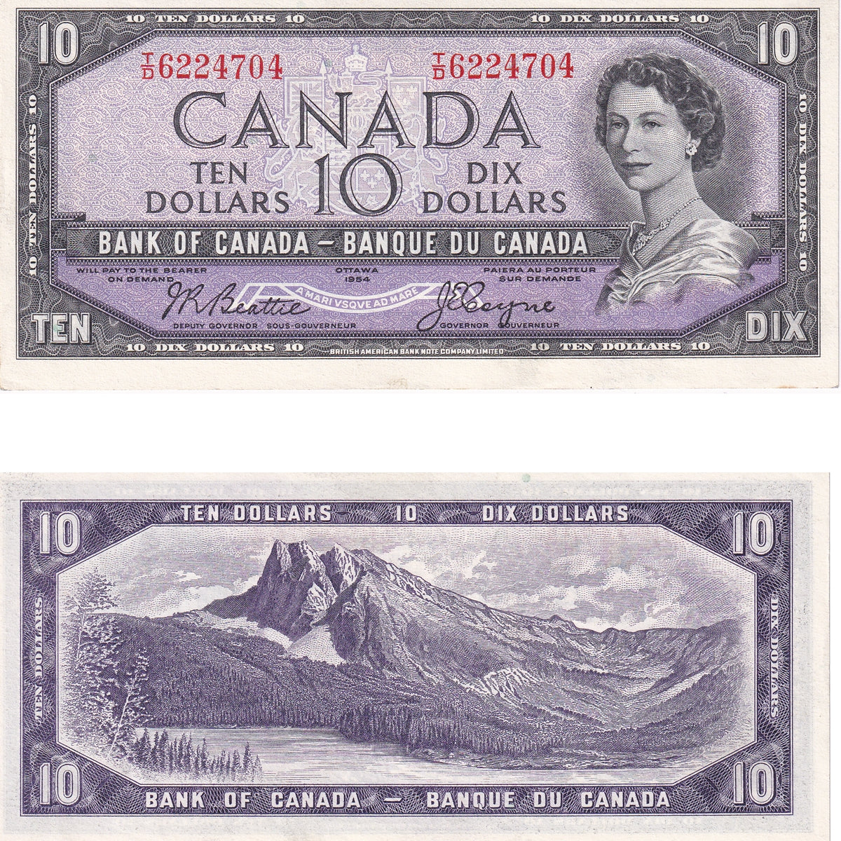 BC-40a 1954 Canada $10 Beattie-Coyne, T/D, Uncirculated (MS60)