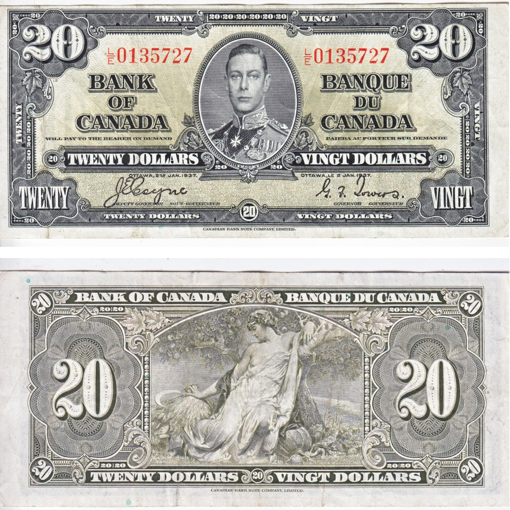 BC-25c 1937 Canada $20 Coyne-Towers, L/E, VF