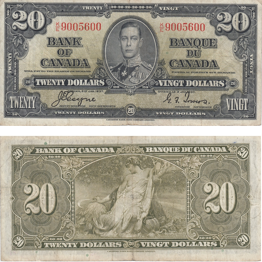 BC-25c 1937 Canada $20 Coyne-Towers, K/E, F-VF