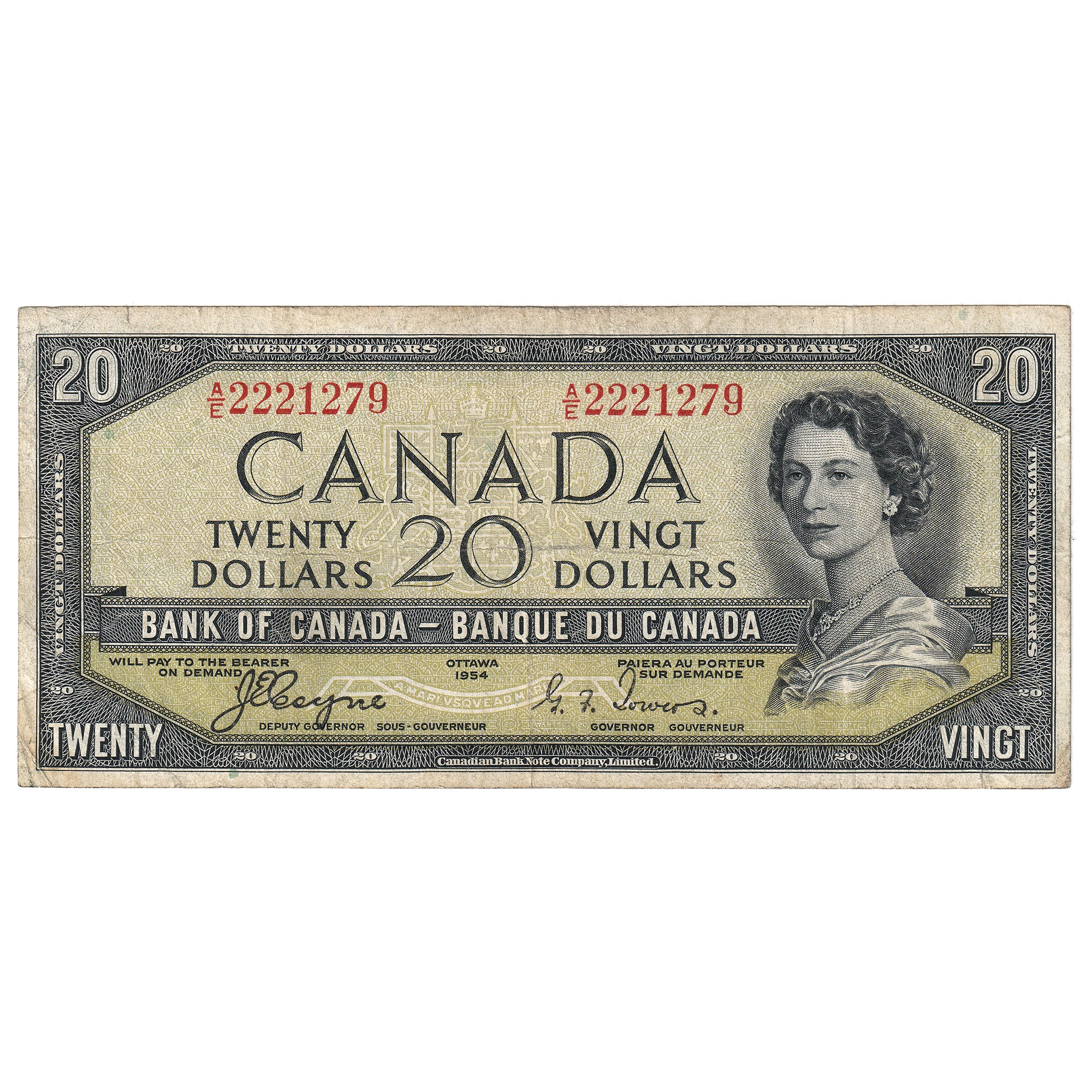 BC-33a 1954 Canada $20 Coyne-Towers, Devil's Face, A/E, Fine (F12