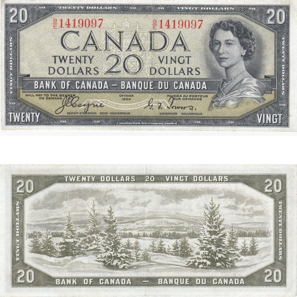 BC-33a 1954 Canada $20 Coyne-Towers, Devil's Face, B/E, VF-EF