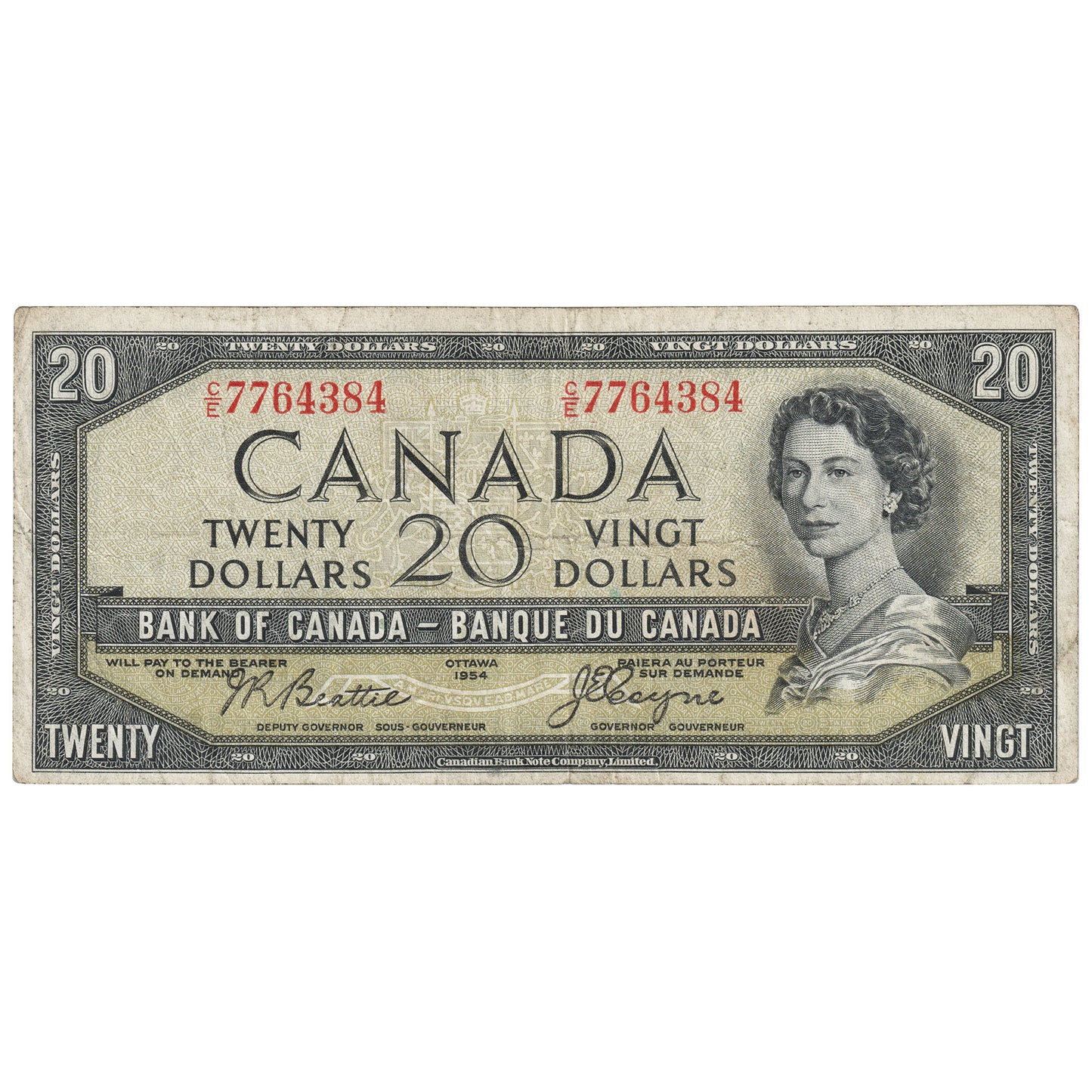 BC-33b 1954 Canada $20 Beattie-Coyne, Devil's Face, C/E, VF