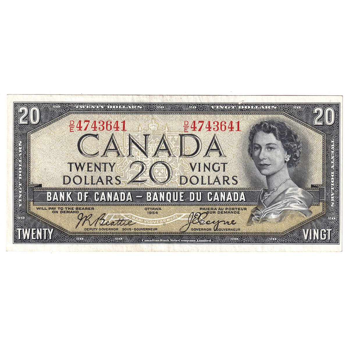 BC-33b 1954 Canada $20 Beattie-Coyne, Devil's Face, D/E, EF