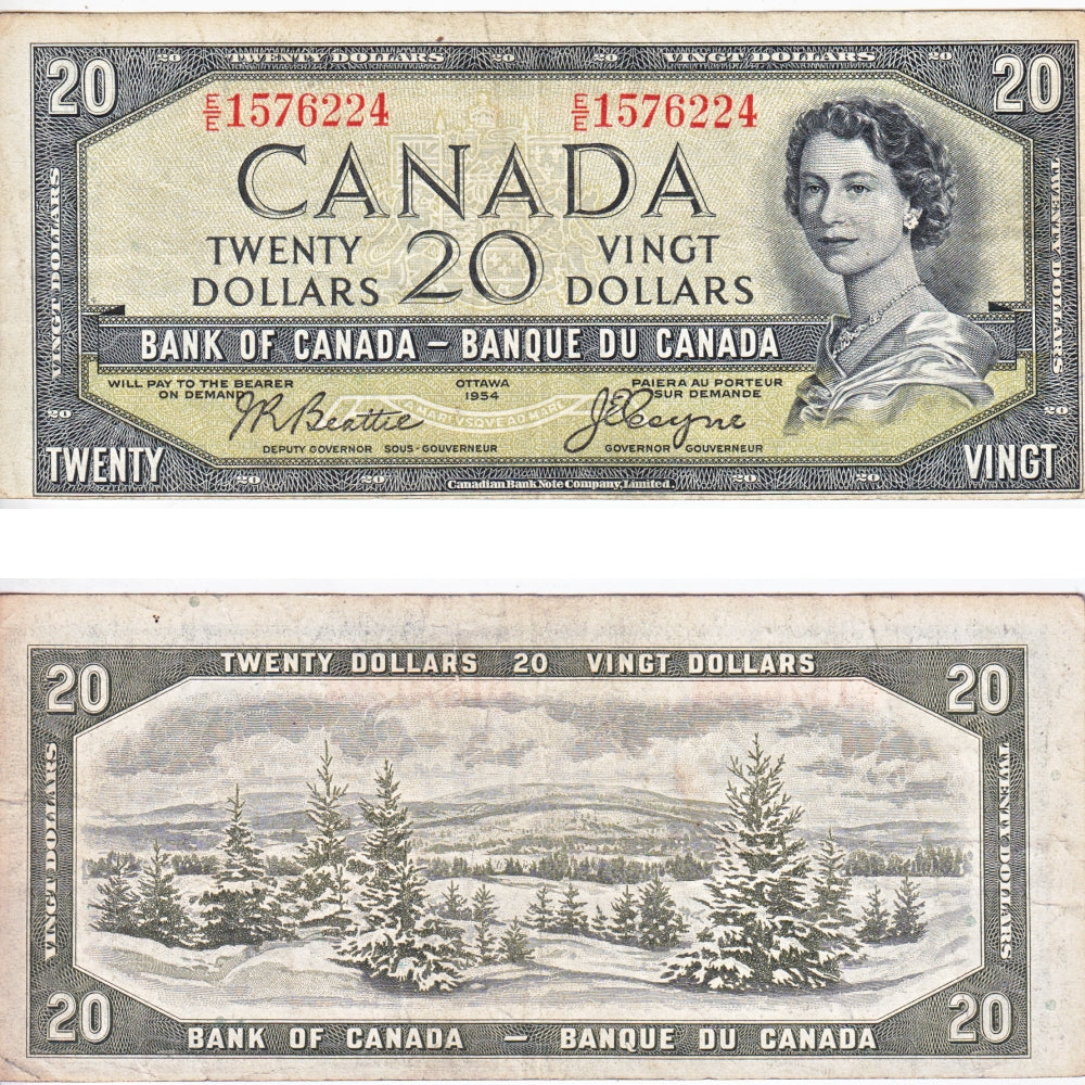 BC-33b 1954 Canada $20 Beattie-Coyne, Devil's Face, E/E, Very Fine (VF20)