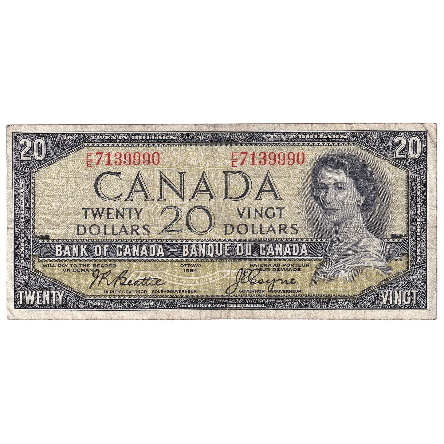 BC-41a 1954 Canada $20 Beattie-Coyne, F/E, Circ