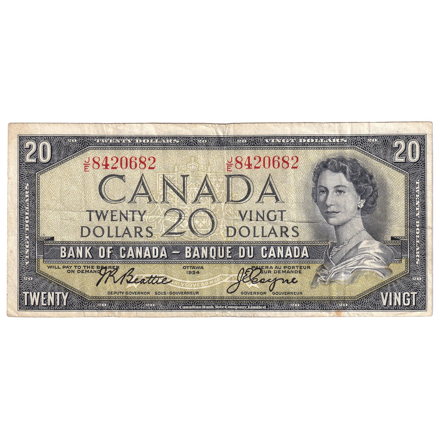 BC-41a 1954 Canada $20 Beattie-Coyne, J/E, Circ