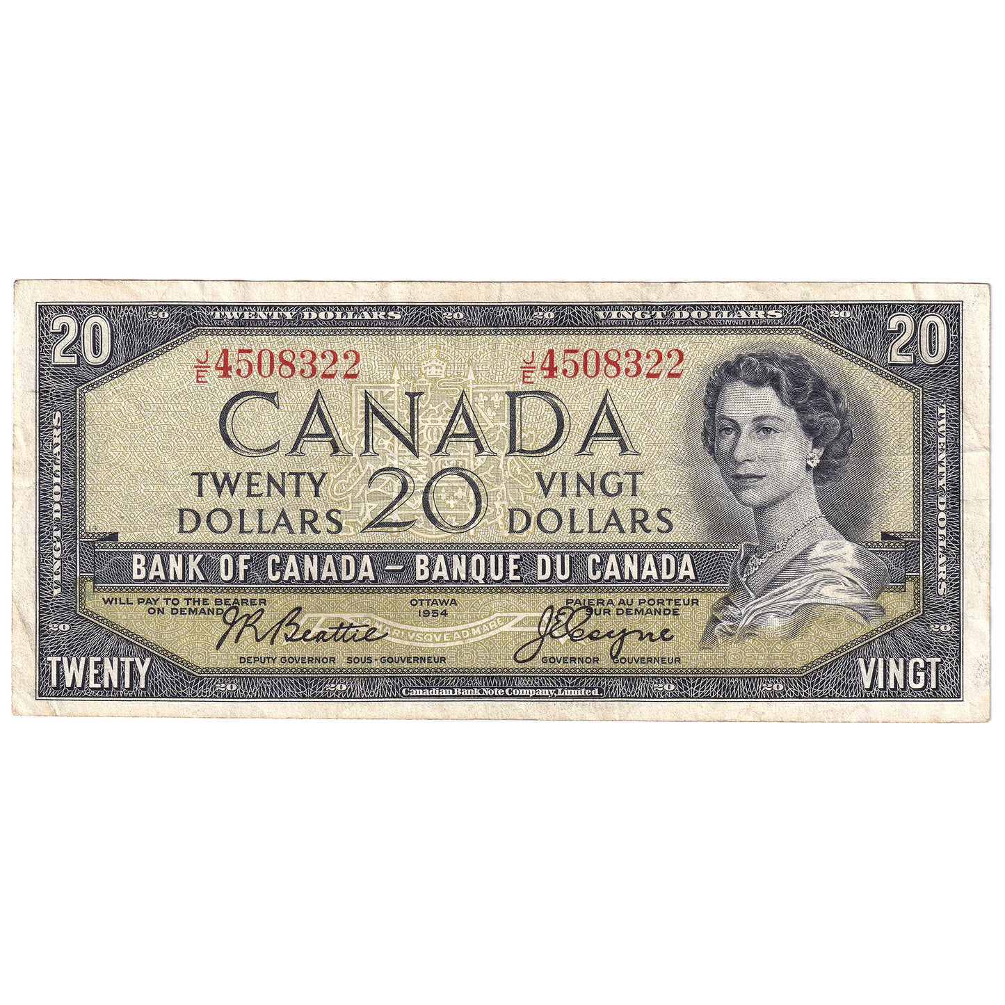 BC-41a 1954 Canada $20 Beattie-Coyne, J/E, VF