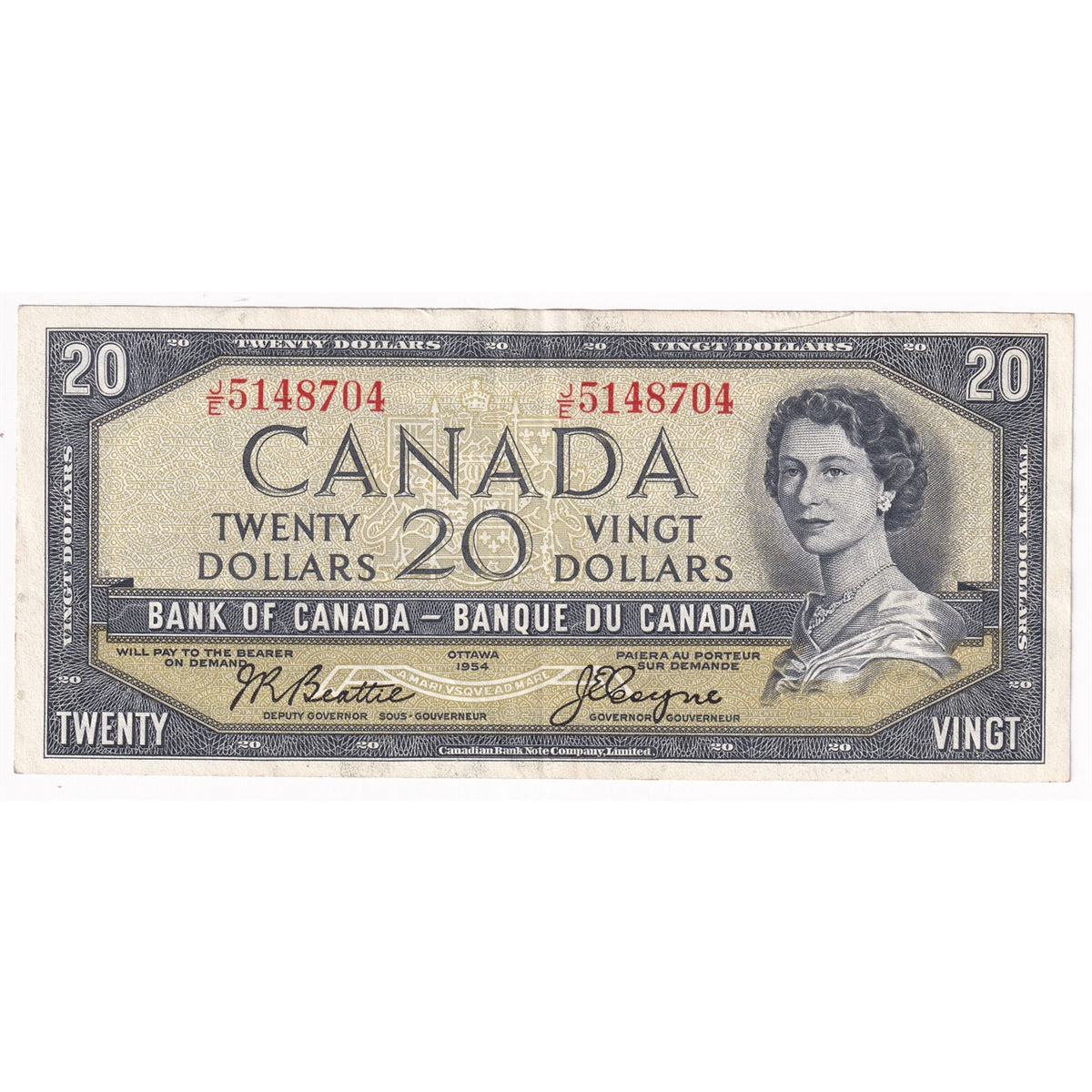 BC-41a 1954 Canada $20 Beattie-Coyne, J/E, VF-EF