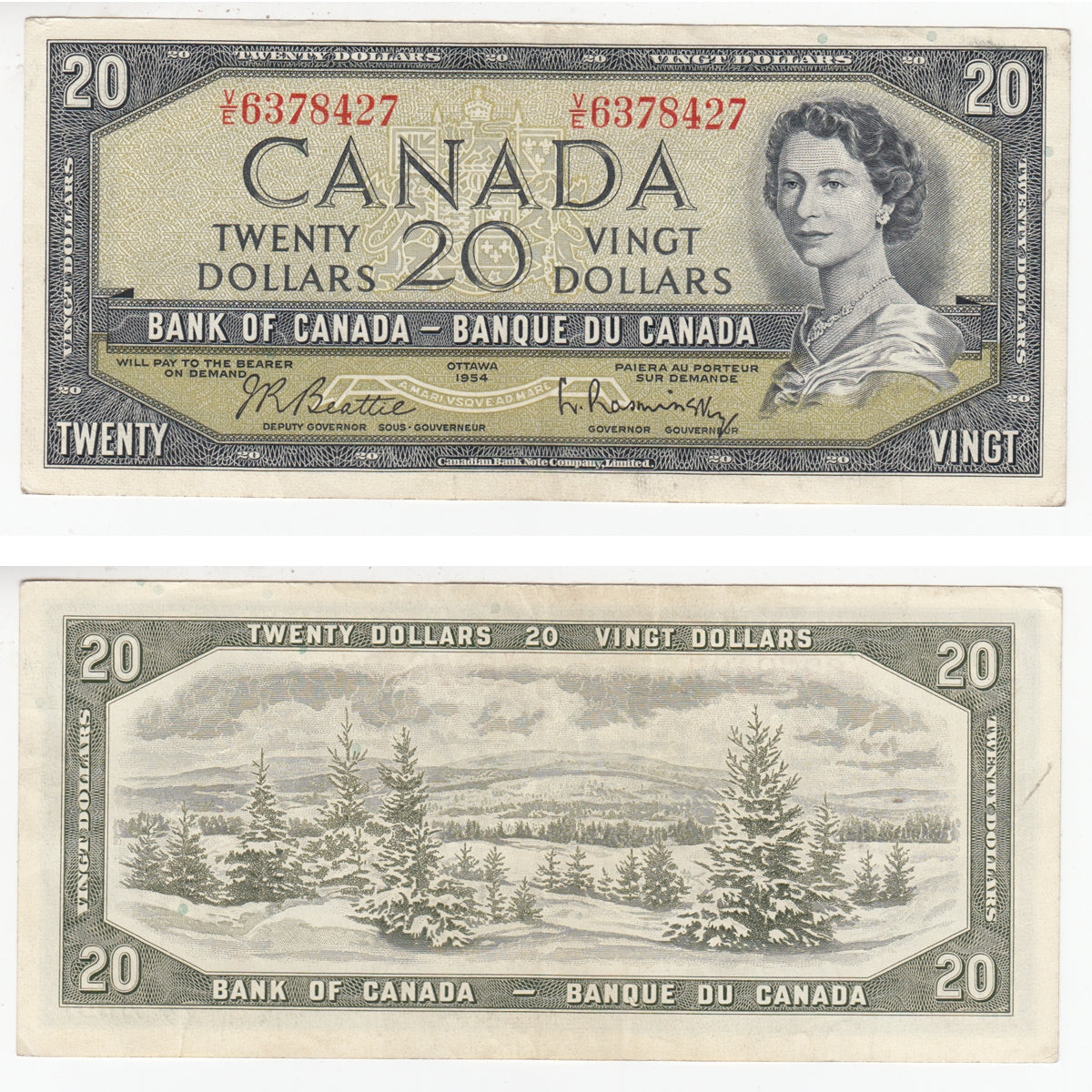 BC-41b 1954 Canada $20 Beattie-Rasminsky, V/E, Extra Fine (EF40)