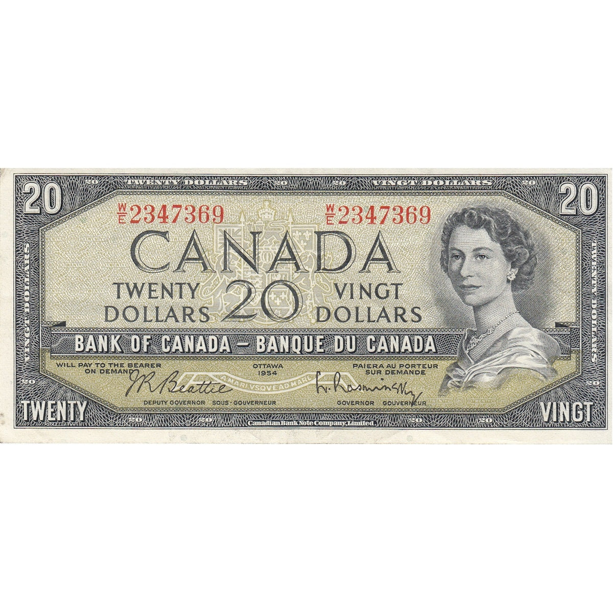 BC-41b 1954 Canada $20 Beattie-Rasminsky, W/E, EF
