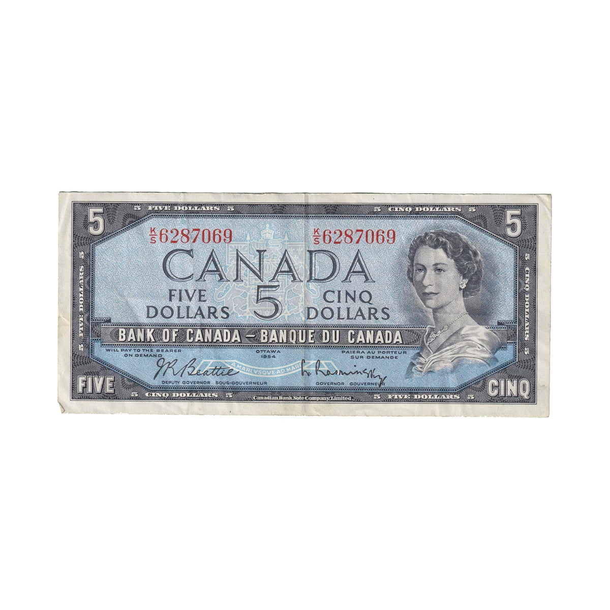 BC-39b 1954 Canada $5 Beattie-Rasminsky, K/S, VF-EF
