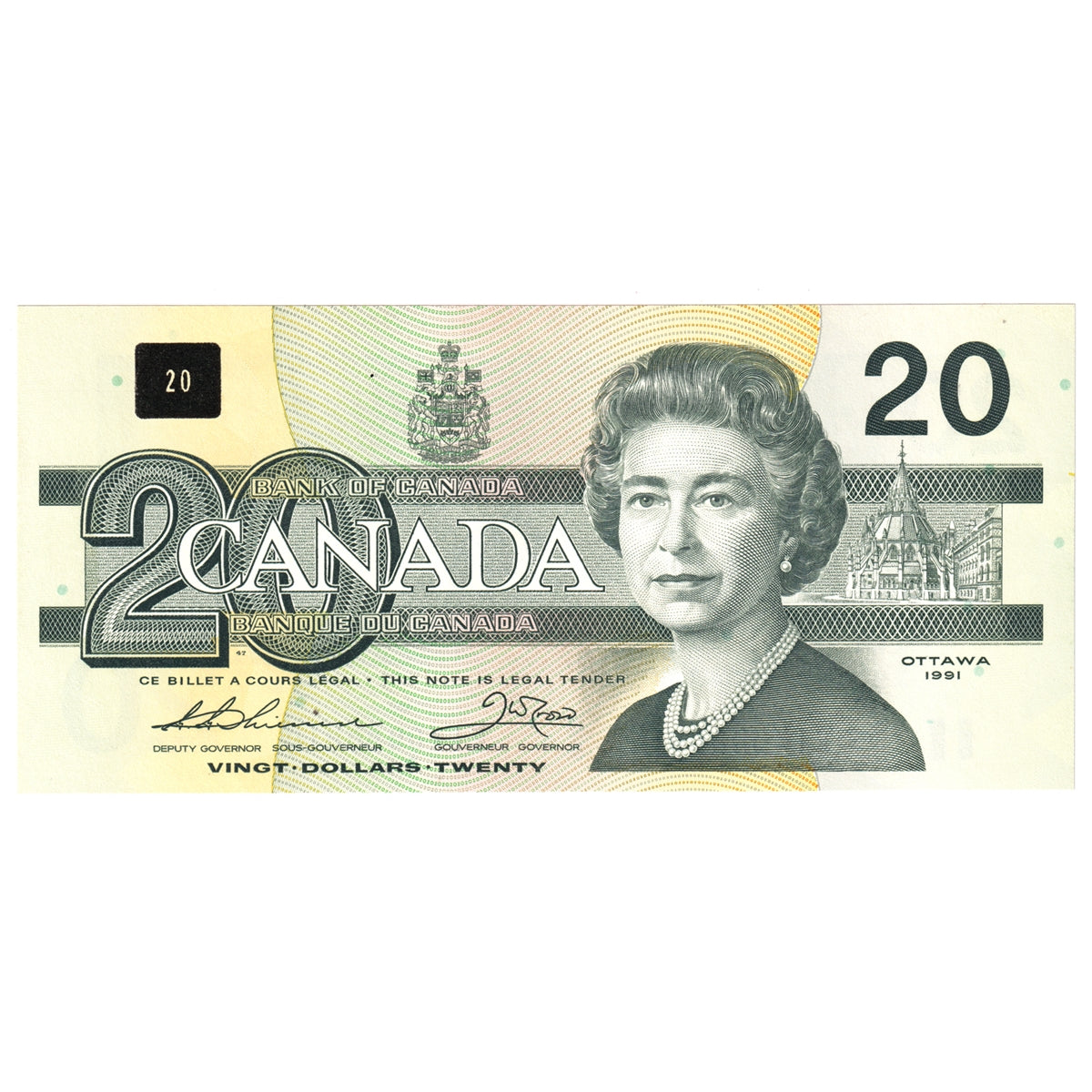 BC-58aA 1991 Canada $20 Thiessen-Crow, EIX Without Serifs, AU-UNC (AU55)