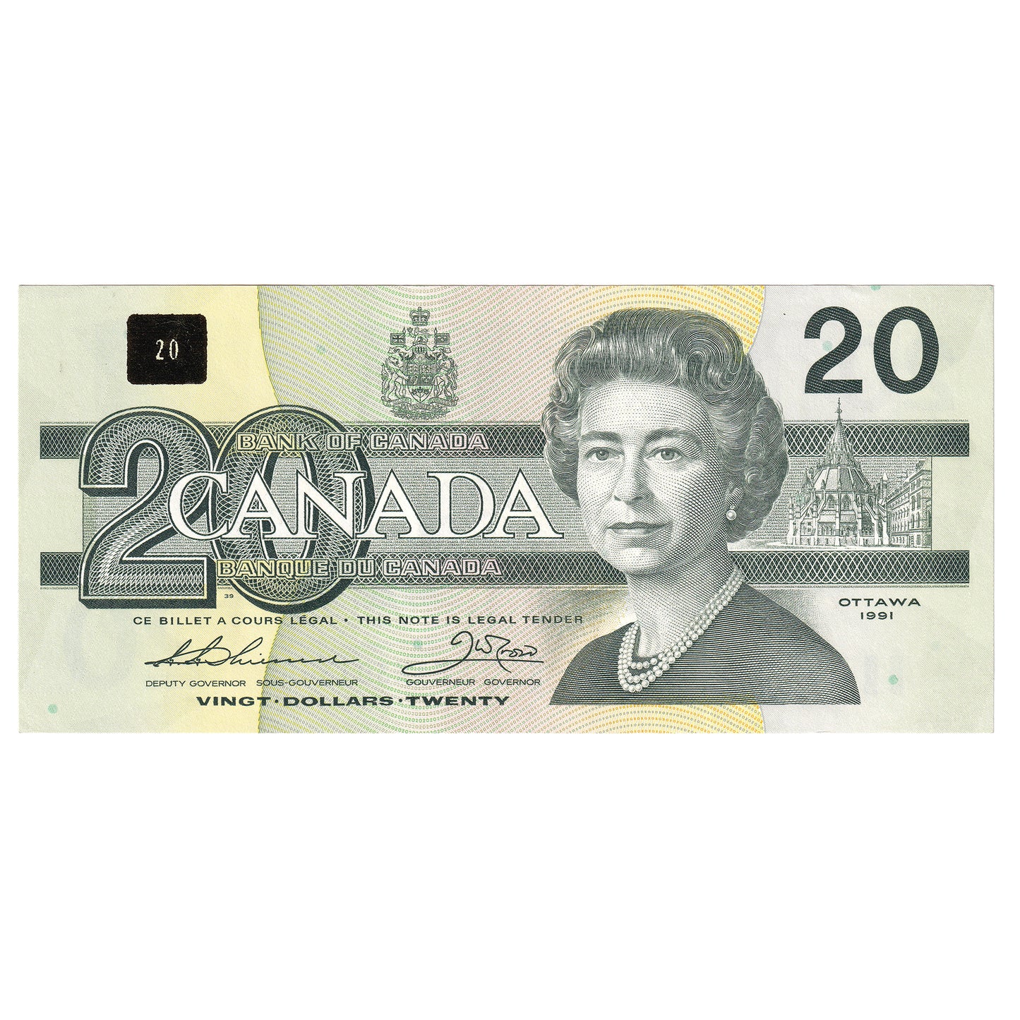 BC-58aA-i 1991 Canada $20 Thiessen-Crow, EIX With Serifs, Almost Uncirculated (AU50)