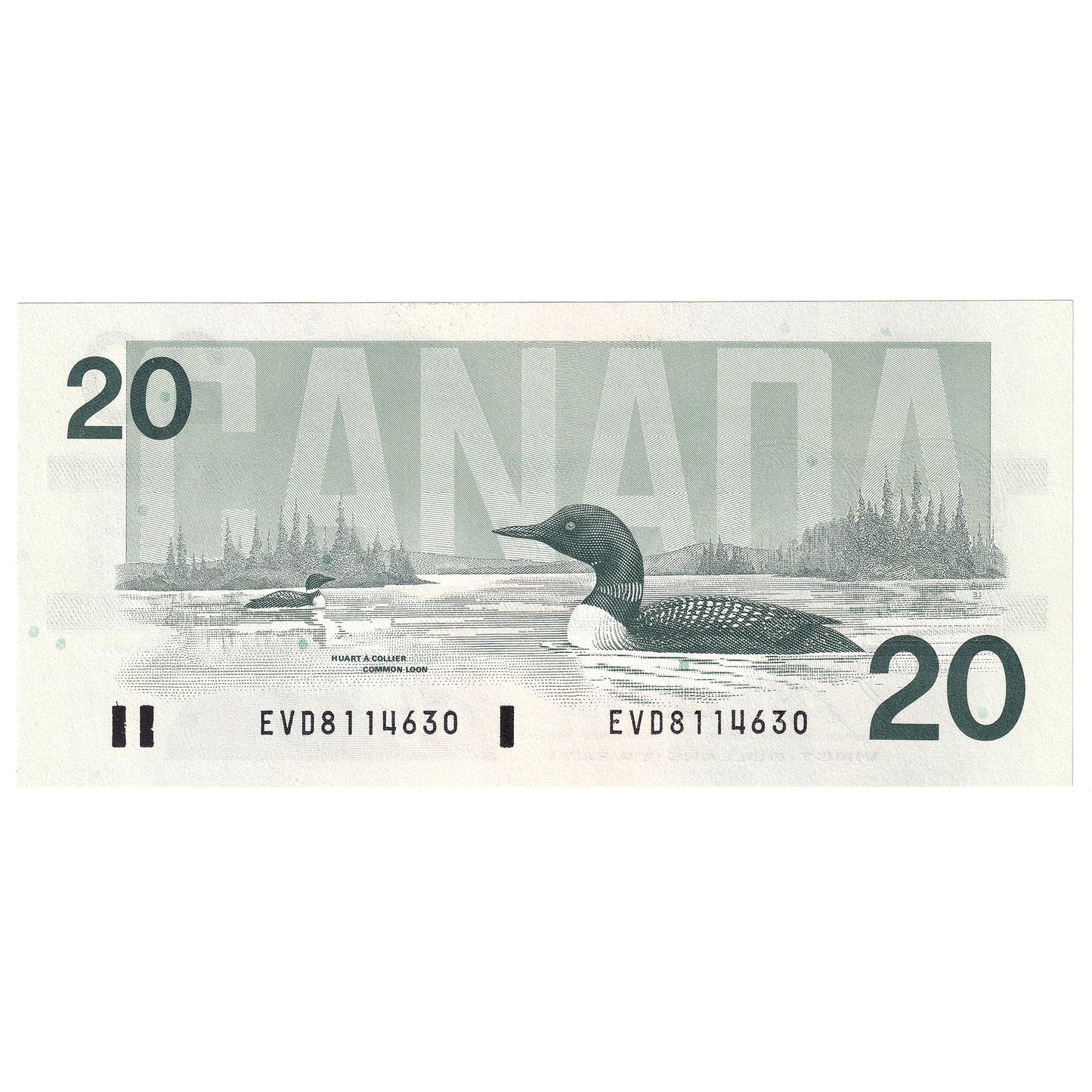 BC-58b 1991 Canada $20 Bonin-Thiessen, EVD with Back Position Number, AU-UNC
