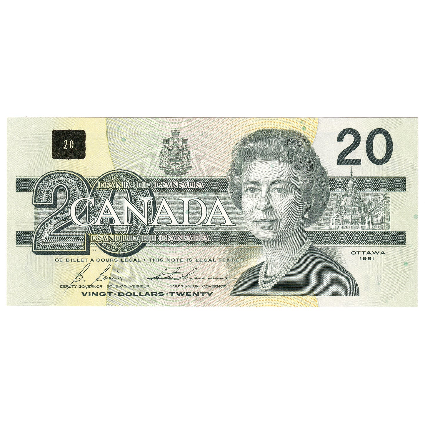BC-58b 1991 Canada $20 Bonin-Thiessen, EVD with Back Position Number, AU-UNC