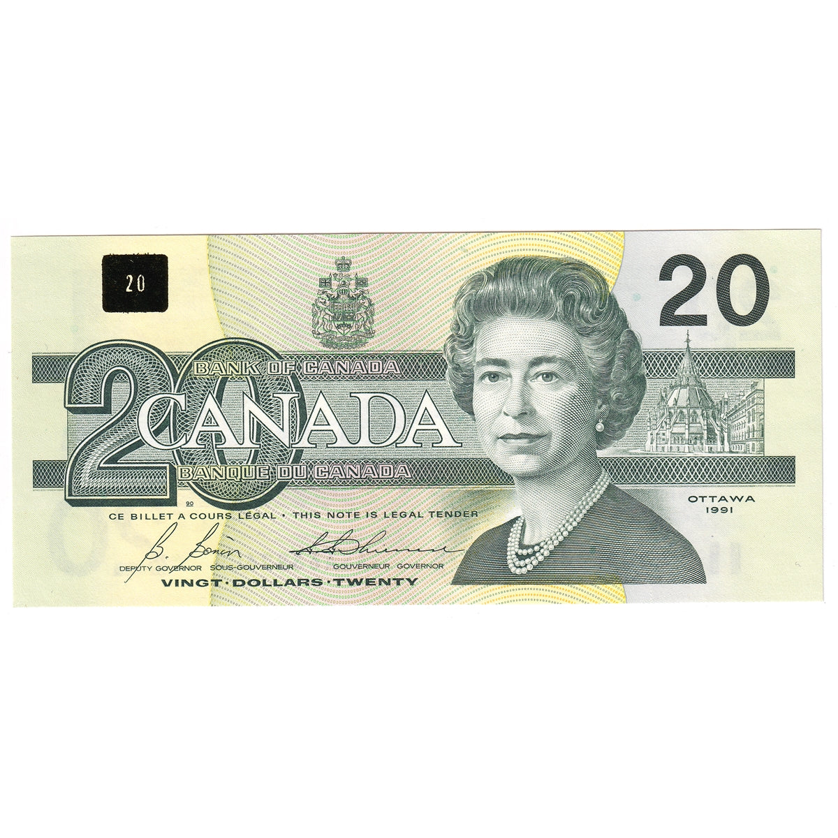 BC-58b-i 1991 Canada $20 Bonin-Thiessen, ASA, Uncirculated (MS60)