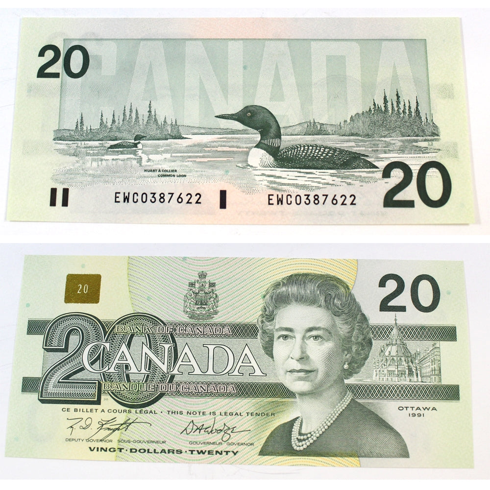 BC-58d 1991 Canada $20 Knight-Dodge, EWC, Choice Uncirculated (CUNC63)