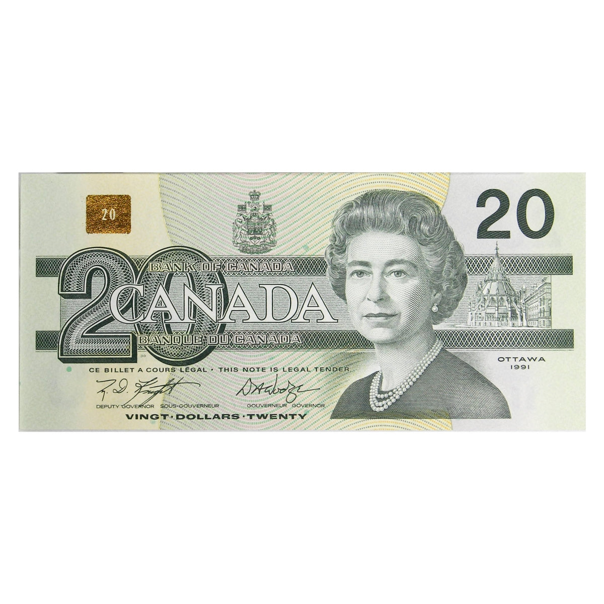 BC-58d 1991 Canada $20 Knight-Dodge, EWO, Choice Uncirculated (CUNC63)