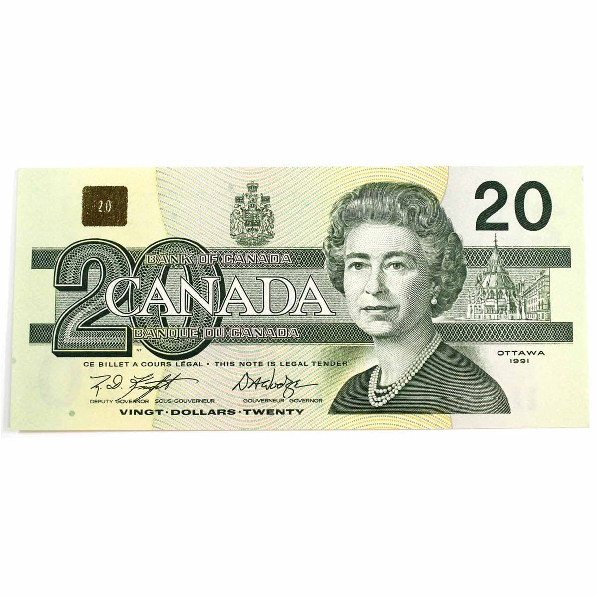 BC-58d 1991 Canada $20 Knight-Dodge, EYC, AU-UNC (AU55)