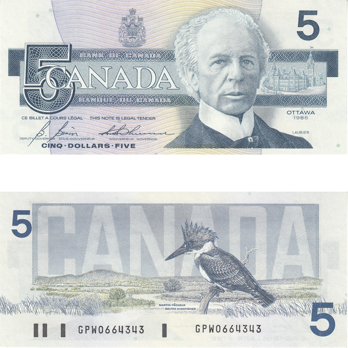 BC-56c 1986 Canada $5 Bonin-Thiessen, GPW, EF-AU