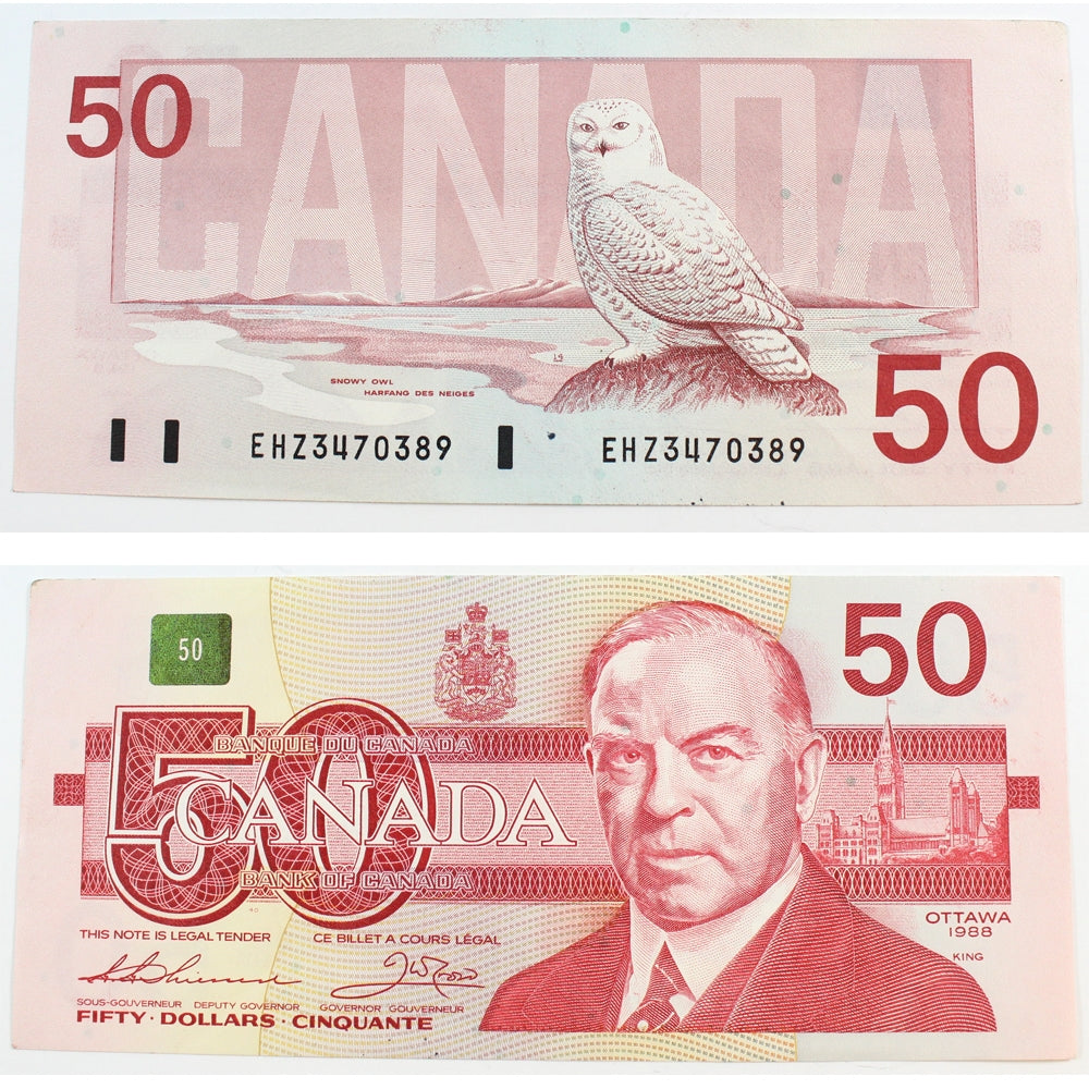 BC-59a 1988 Canada $50 Thiessen-Crow, EHZ, Almost Uncirculated (AU50)