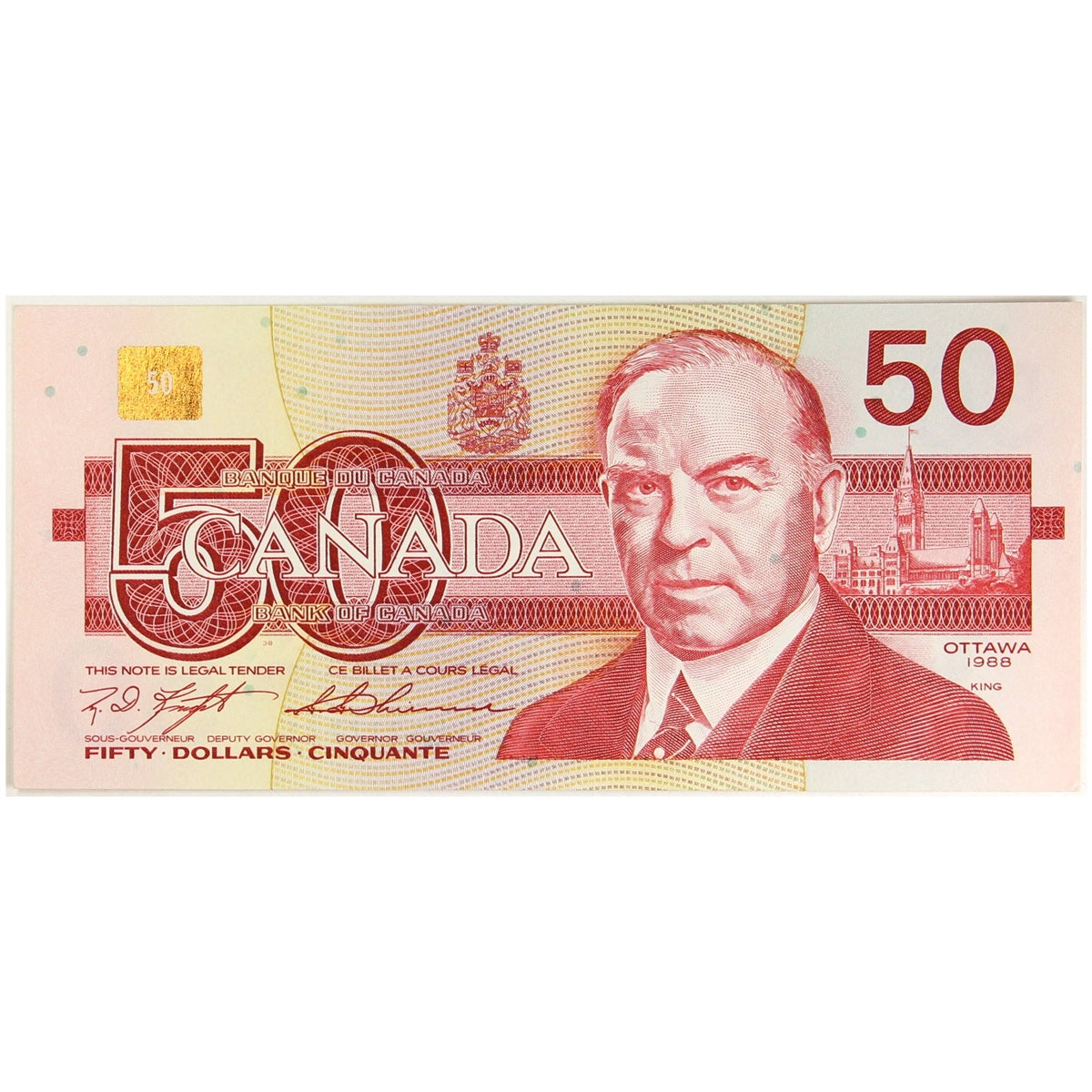 BC-59c 1988 Canada $50 Knight-Thiessen, FHV, Almost Uncirculated (AU50)