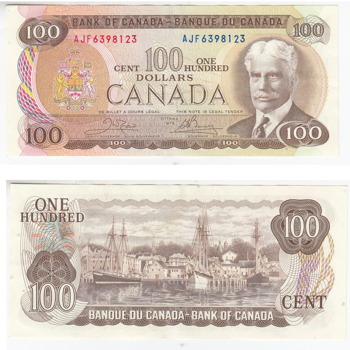 BC-52b 1975 Canada $100 Crow-Bouey, AJF, Almost Uncirculated (AU50)