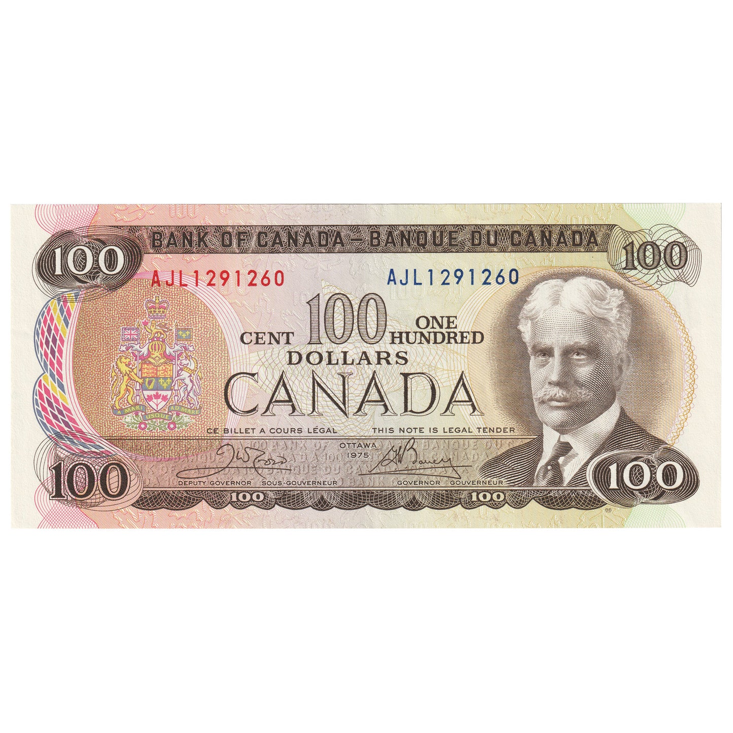 BC-52b 1975 Canada $100 Crow-Bouey, AJL, circ