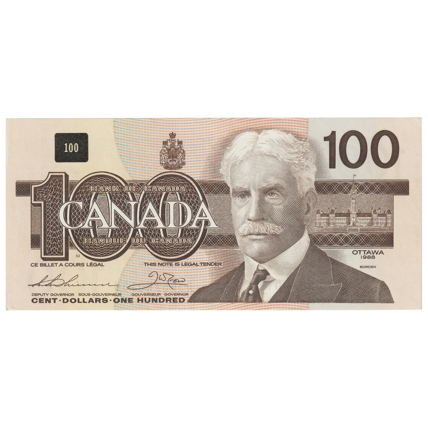 BC-60a 1988 Canada $100 Thiessen-Crow, AJR, AU-UNC