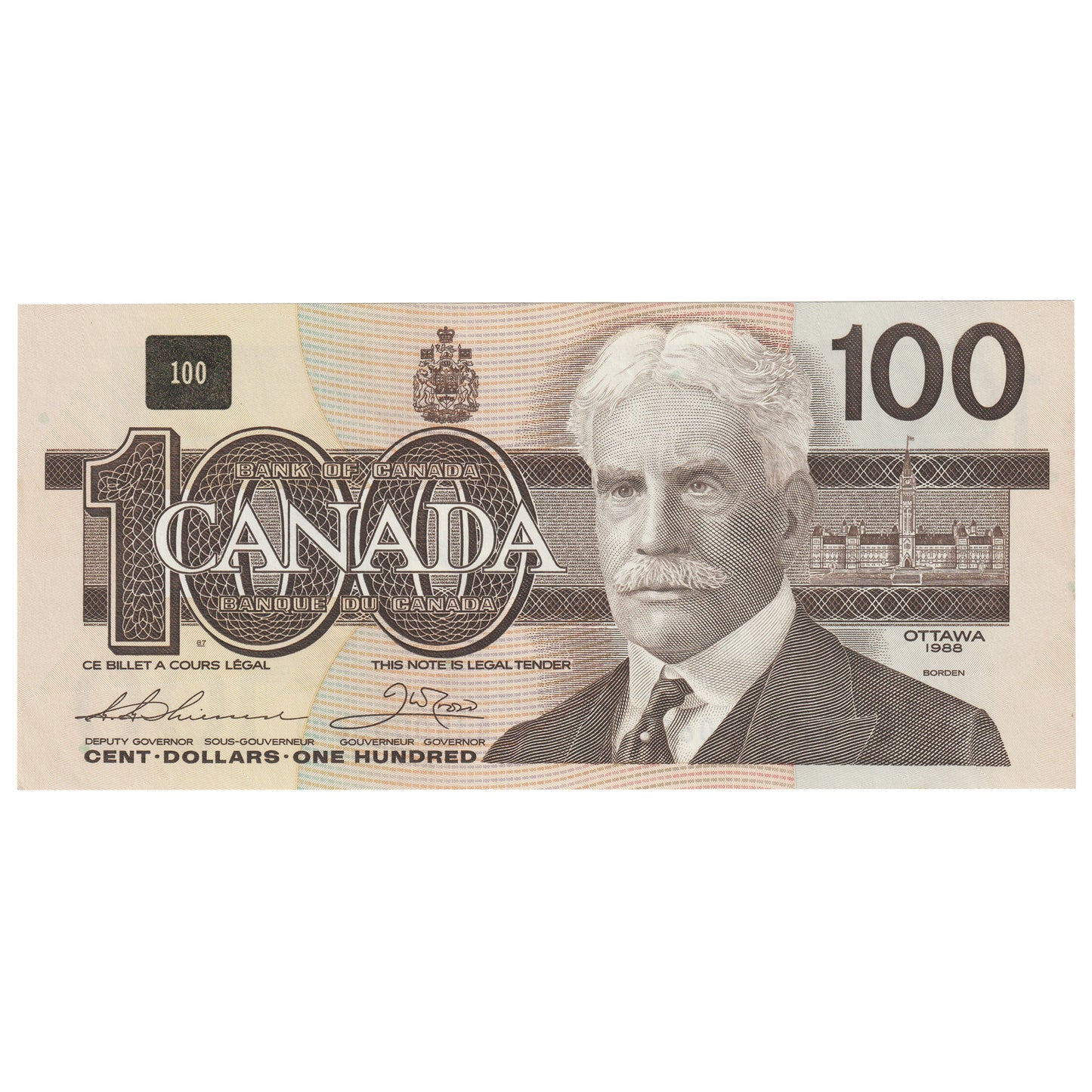 BC-60a 1988 Canada $100 Thiessen-Crow, AJS, AU-UNC