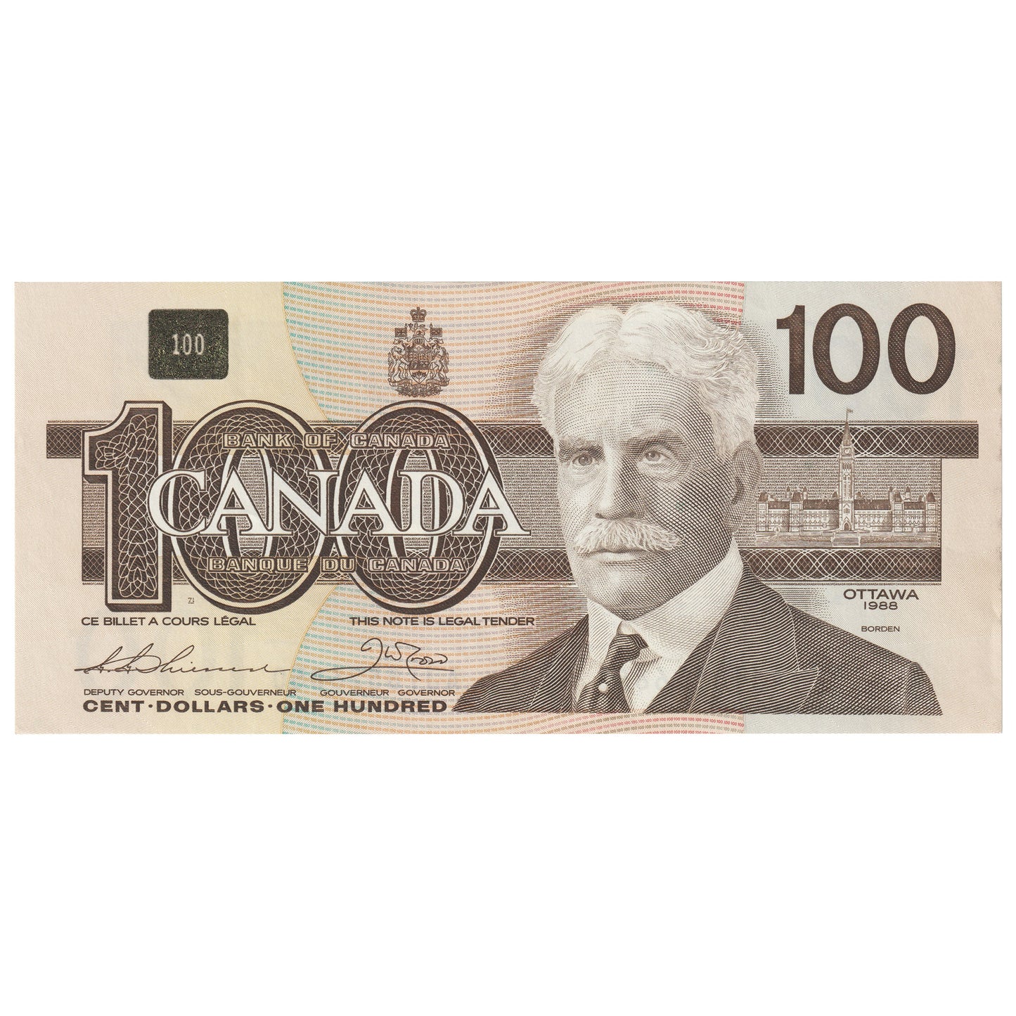 BC-60a 1988 Canada $100 Thiessen-Crow, AJT, AU-UNC