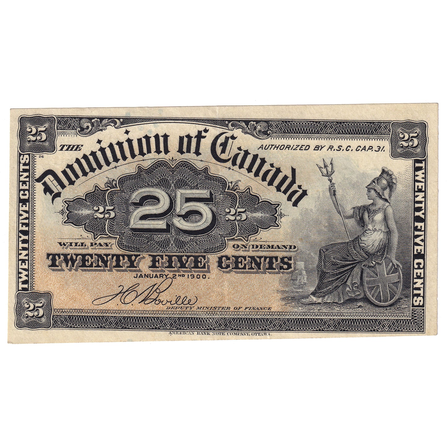 DC-15b 1900 Dominion 25 cent Shinplaster Boville, EF-AU