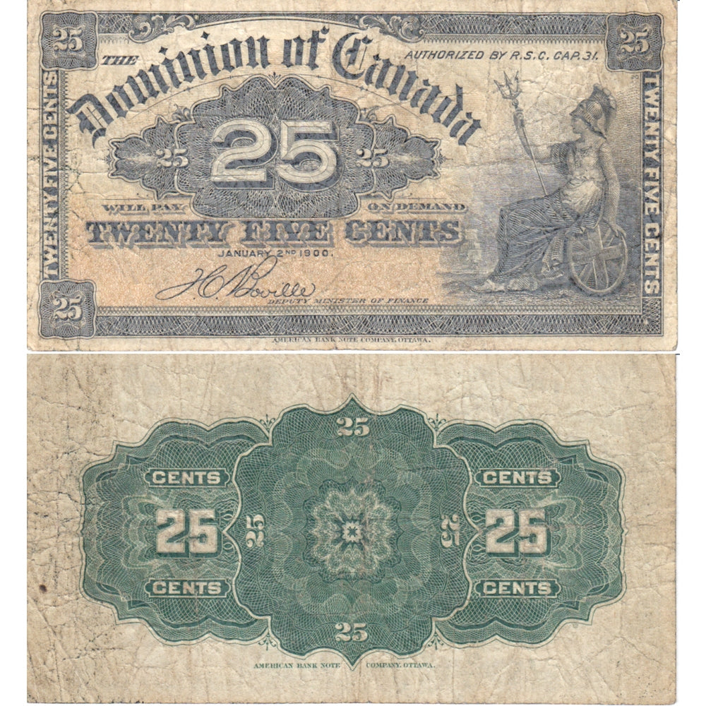DC-15b 1900 Dominion 25 cent Shinplaster Boville, VG-F (VG10)
