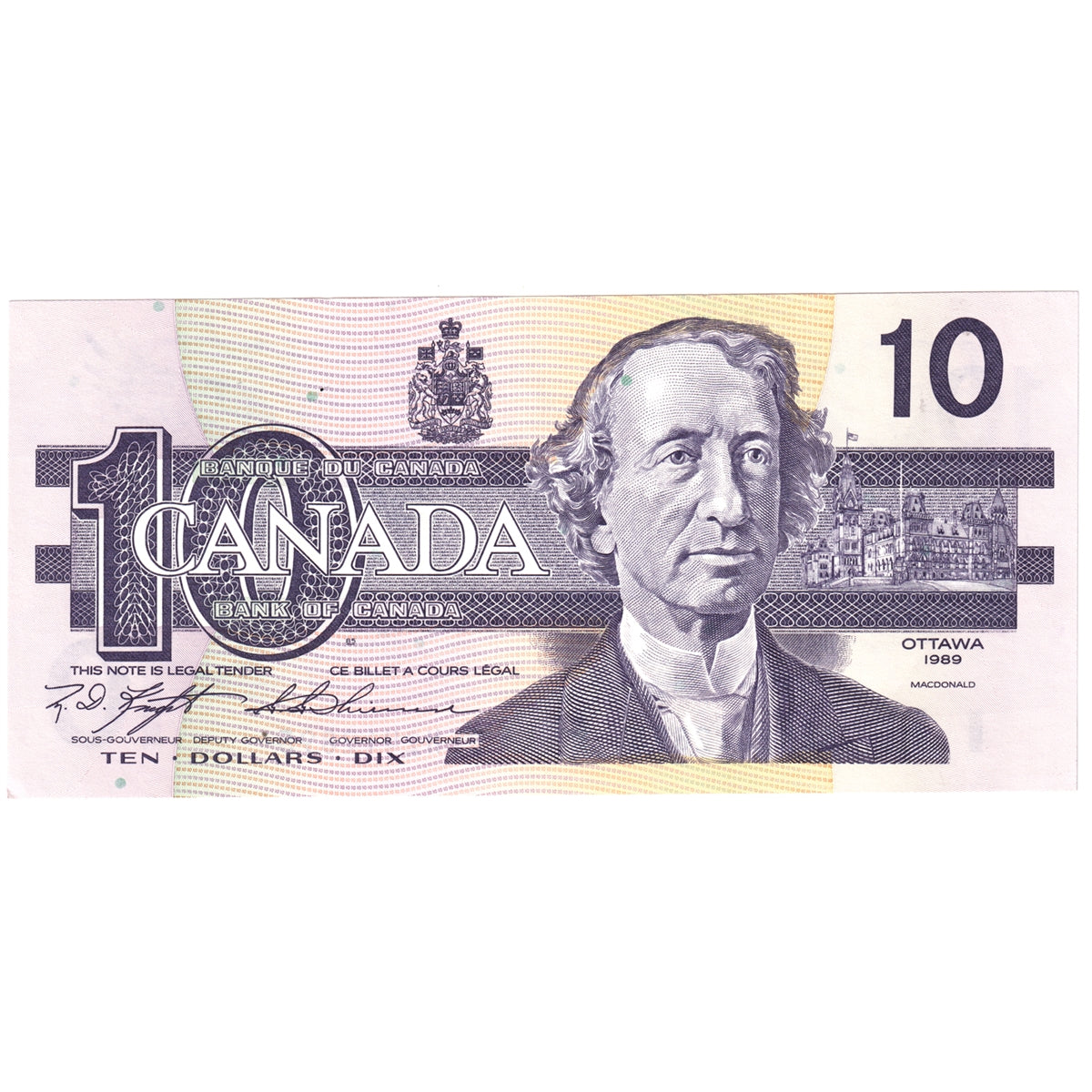 BC-57c 1989 Canada $10 Knight-Thiessen, Circulation Issue BEH, AU-UNC (AU55)