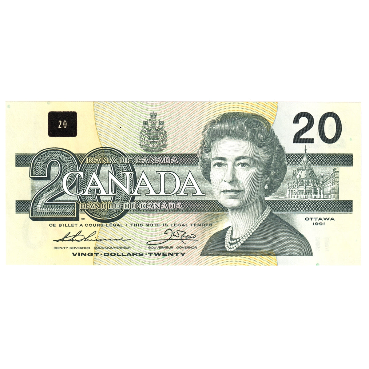 BC-58aA-ii 1991 Canada $20 Thiessen-Crow, AIX Without Serifs, AU-UNC