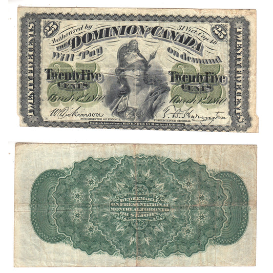 DC-1c 1870 Dominion 25 cent Dickinson-Harington, Plain Series, F
