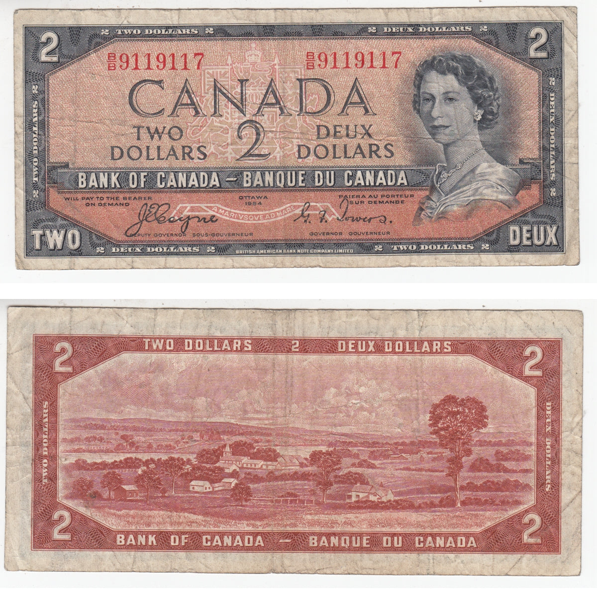 BC-30a 1954 Canada $2 Coyne-Towers, Devil's Face, B/B, Fine (F12)