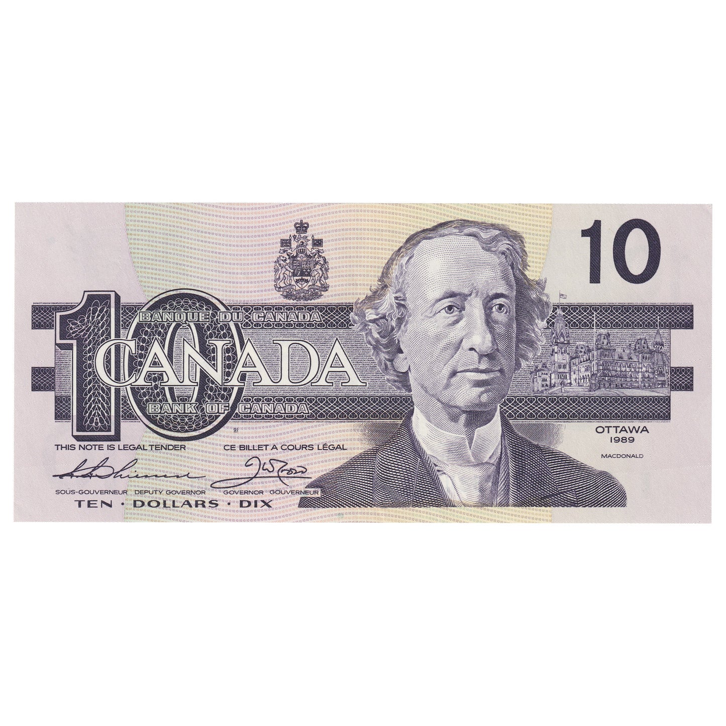 BC-57a 1989 Canada $10 Thiessen-Crow, ATY, AU