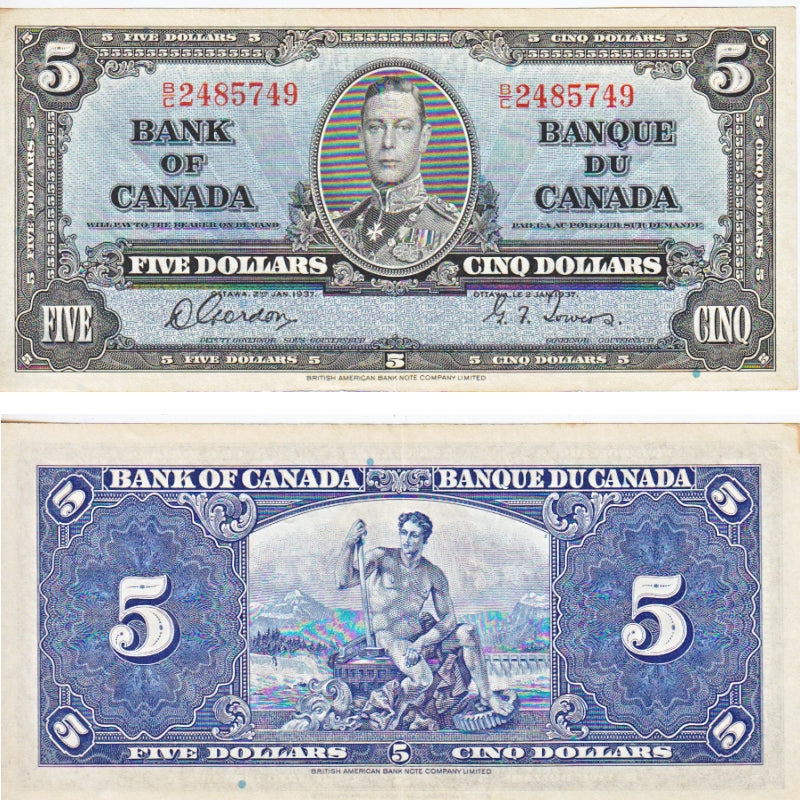 BC-23b 1937 Canada $5 Gordon-Towers, B/C, Extra Fine (EF40)