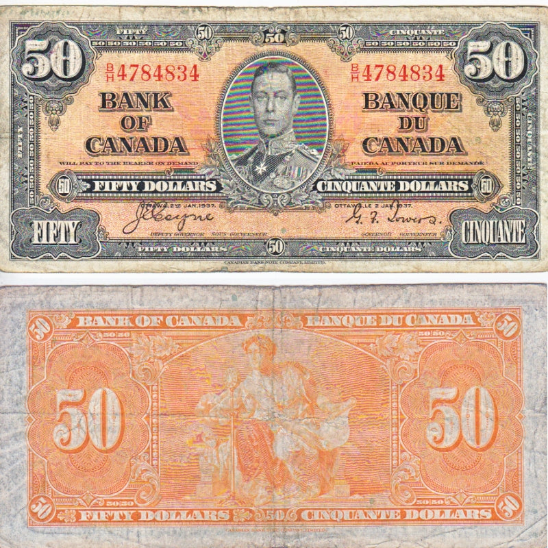 BC-26c 1937 Canada $50 Coyne-Towers, B/H, F