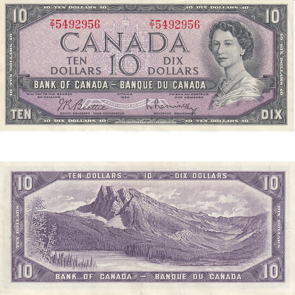 BC-40b 1954 Canada $10 Beattie-Rasminsky, Z/T, VF-EF