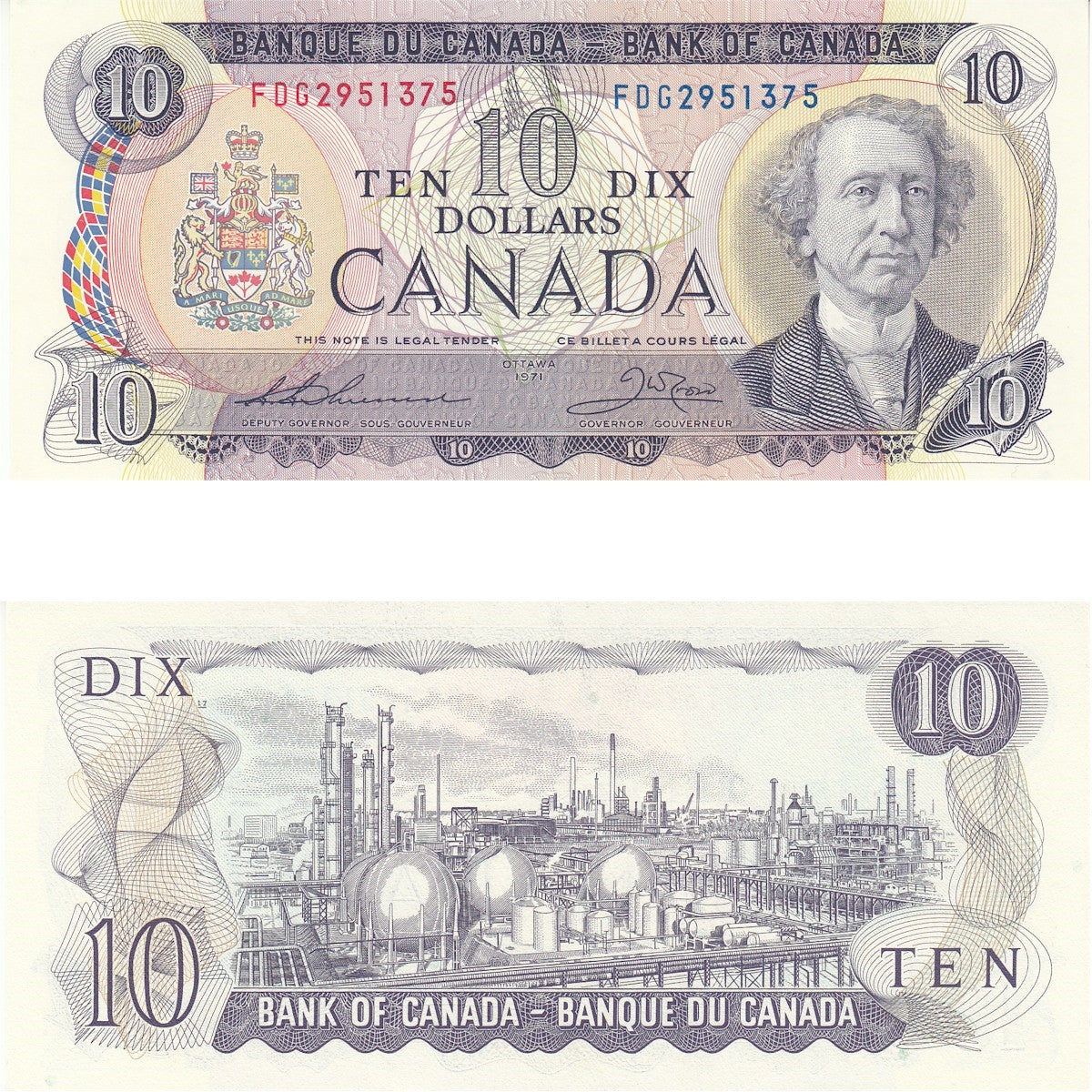 BC-49e 1971 Canada $10 Thiessen-Crow, FDG, Uncirculated (MS60)