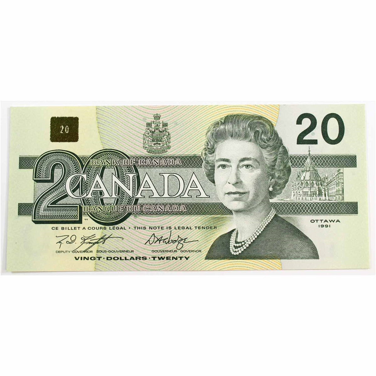 BC-58d 1991 Canada $20 Knight-Dodge, EYE, Choice Uncirculated (CUNC63)
